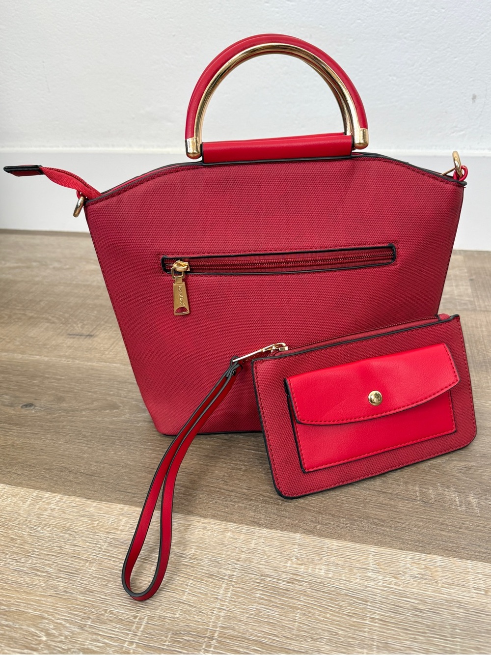 Bosalina Red 2 Pc Satchel Handbag and Matching Wristlet Purse